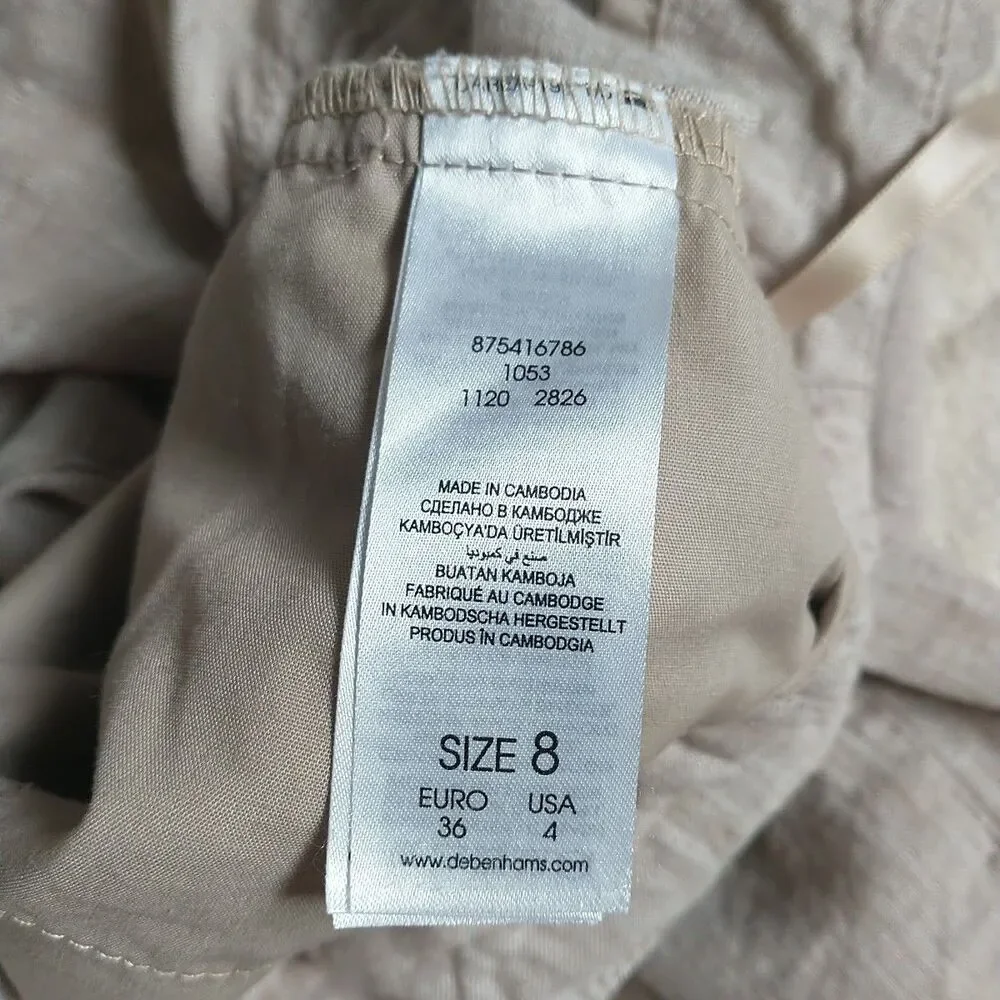 Debenhams Shorts Womens US4 Beige 100%Linen Pockets ~9